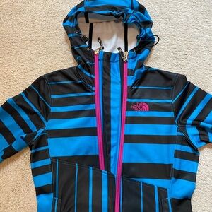 North Face Blue and Black Striped Jacket